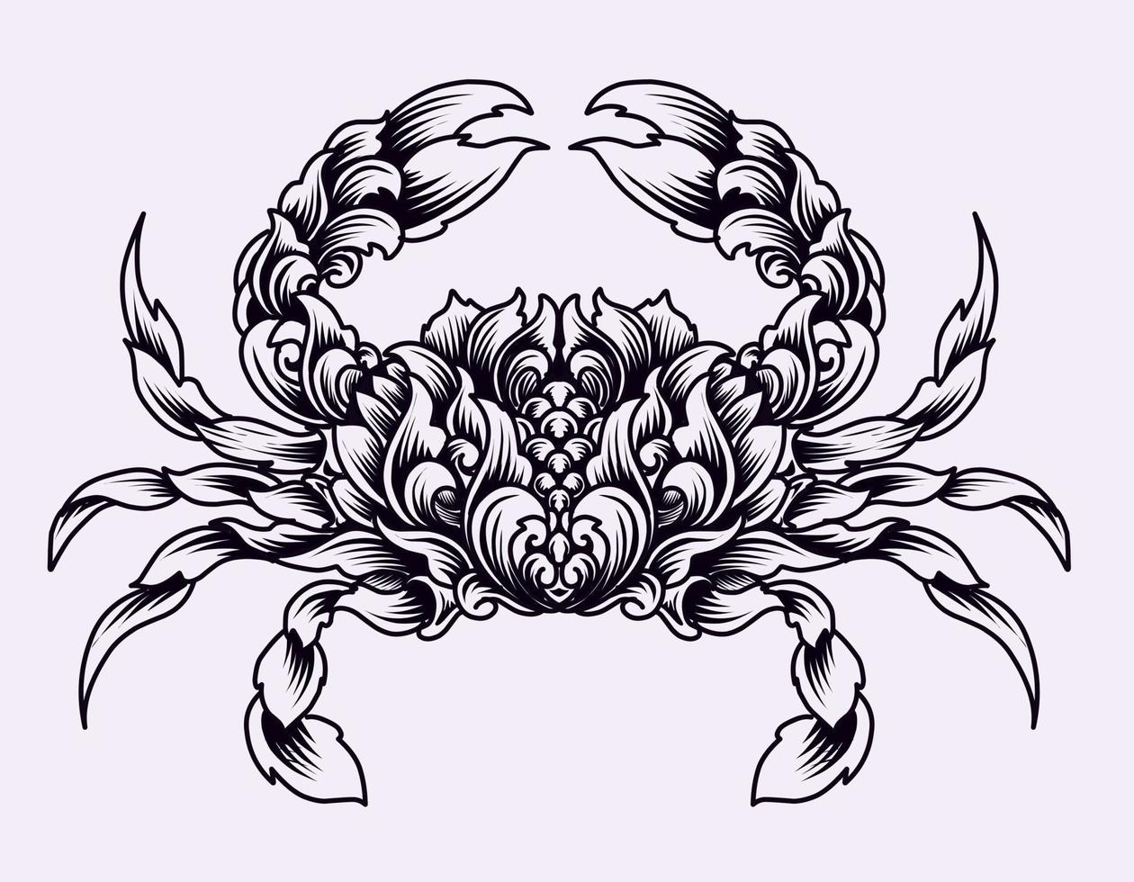 illustration vector crab engraving ornament style