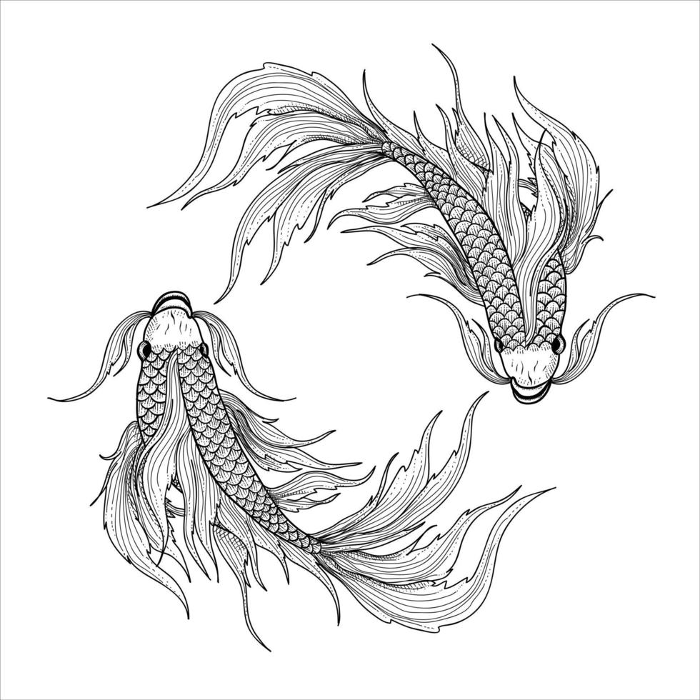 ilustración, vector, dos, pez, piscis, símbolo del zodíaco vector