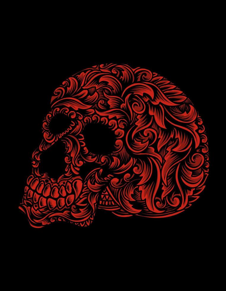 illustration vector skull head engraving ornament style