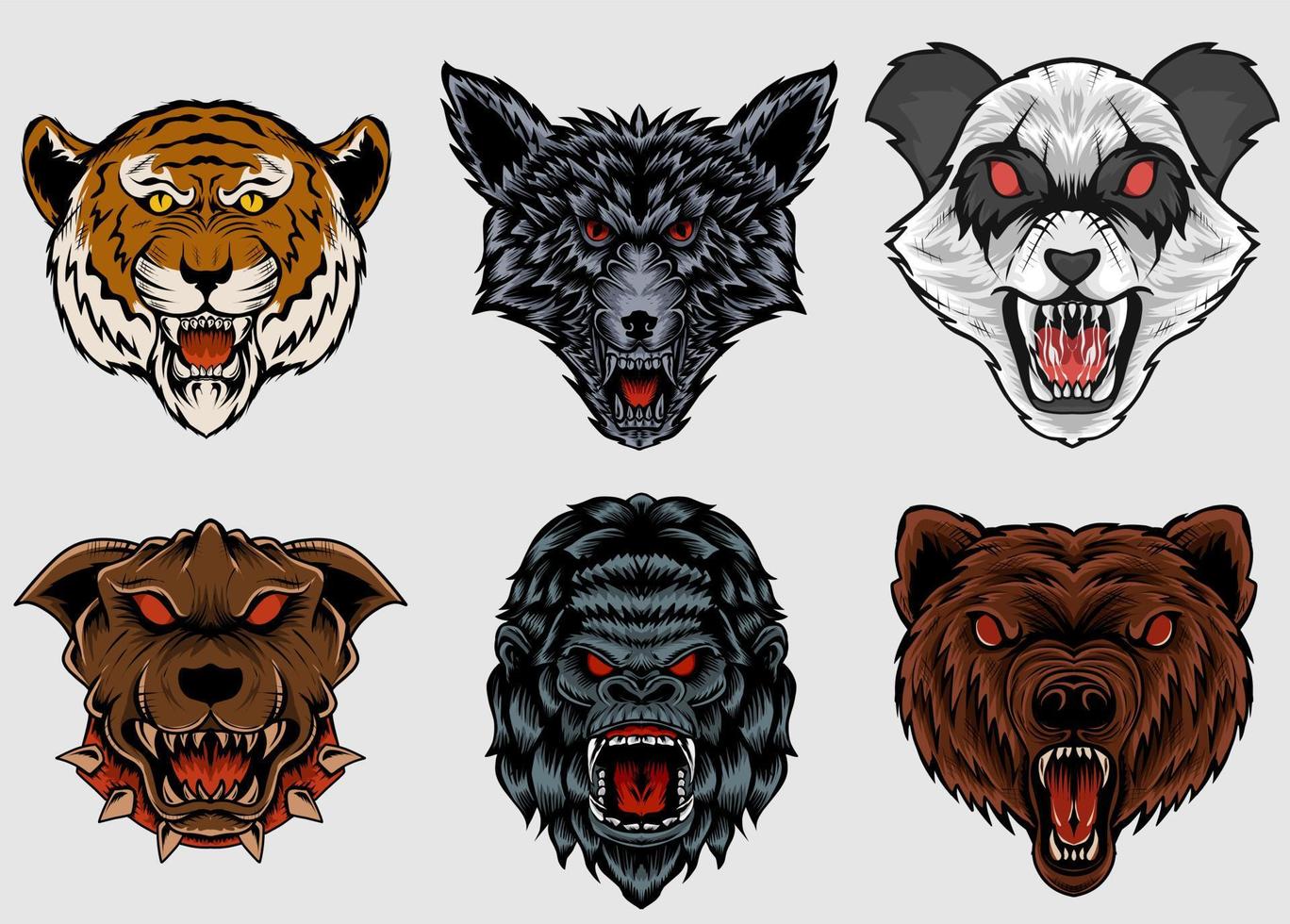 illustration vector set angry animal head