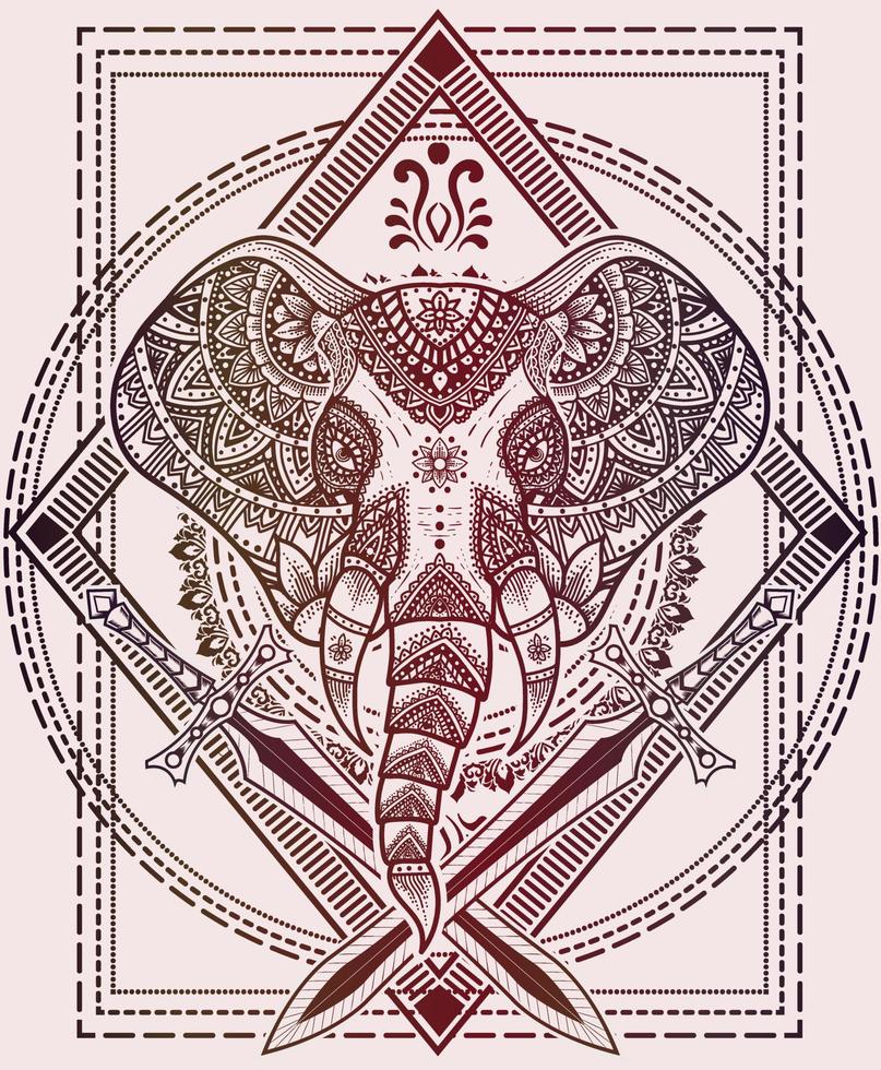 illustration elephant head mandala ornament style vector