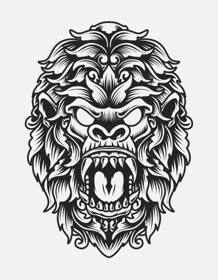 illustration vector gorilla head with ornament style