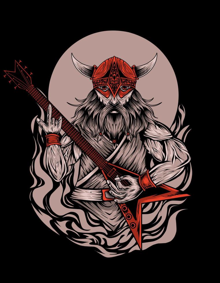 ilustración, vector, baddas, viking, guitarrista vector