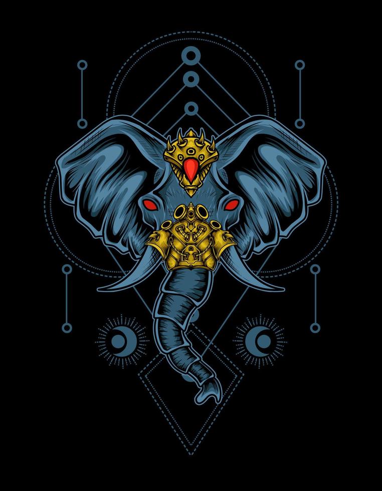 illustration vector elephant head with sacred geometry