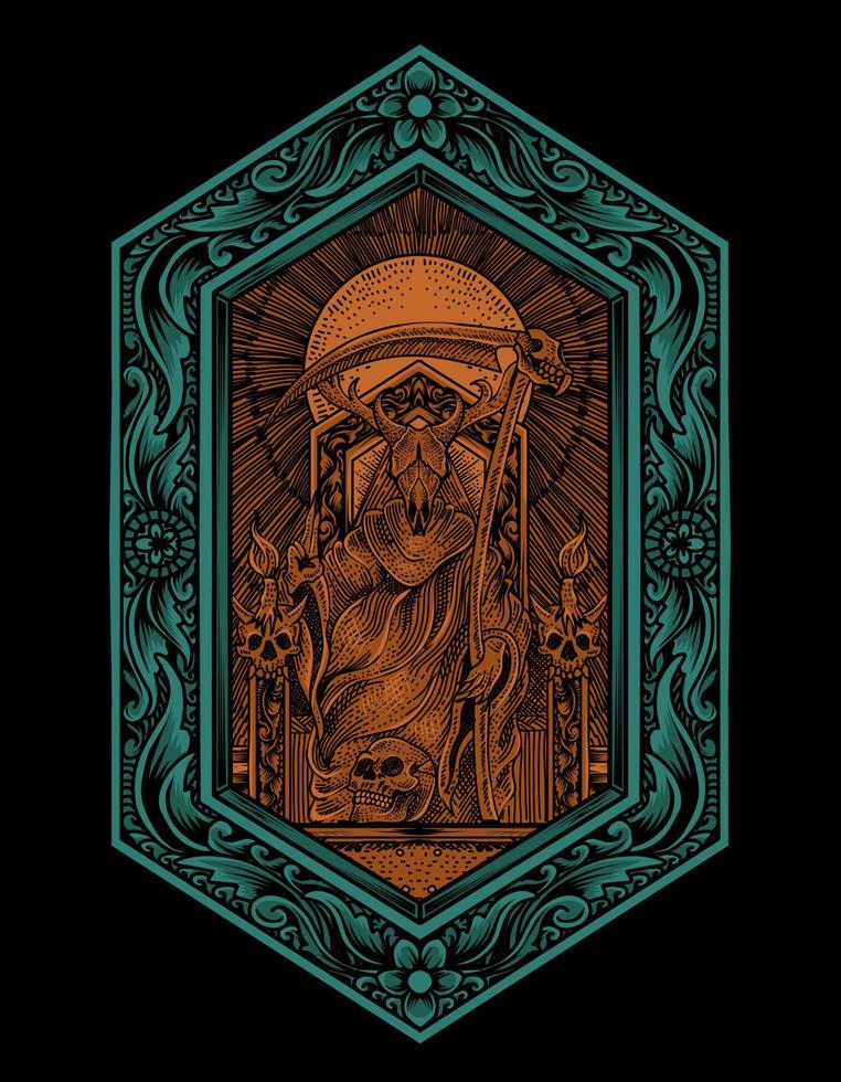 ilustración, vector, rey, satanás, en, gótico, grabado, ornamento, estilo vector