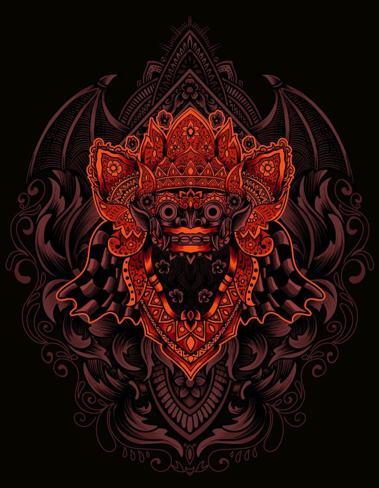 ilustración vectorial barong con adornos de grabado vintage vector