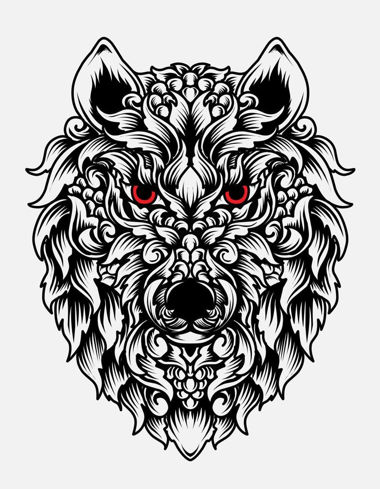 ilustración, vector, cabeza de lobo, con, ornamento, estilo vector