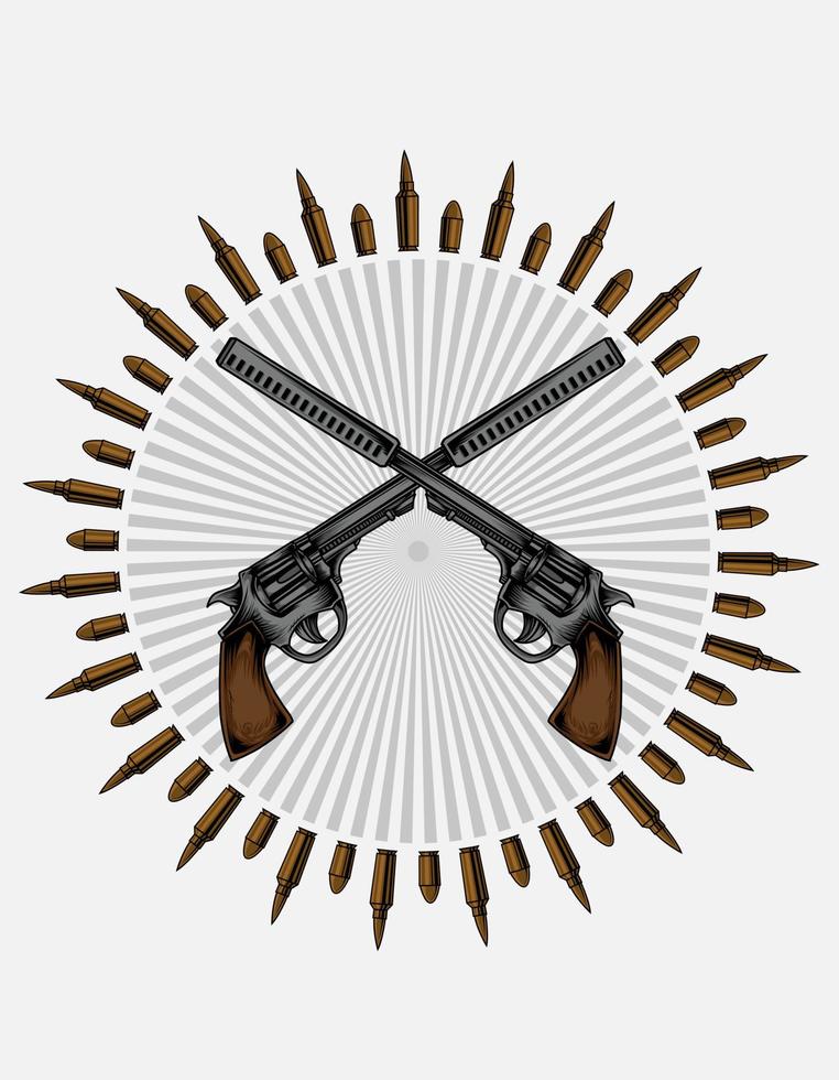 ilustración, vector, vendimia, pistola, armas de fuego, logotipo vector