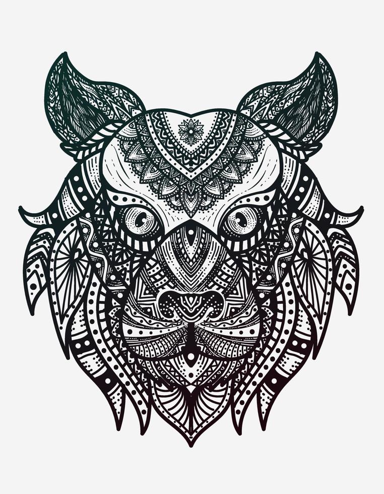 ilustración, vector, tigre, cabeza, mandala, zentangle, estilo vector