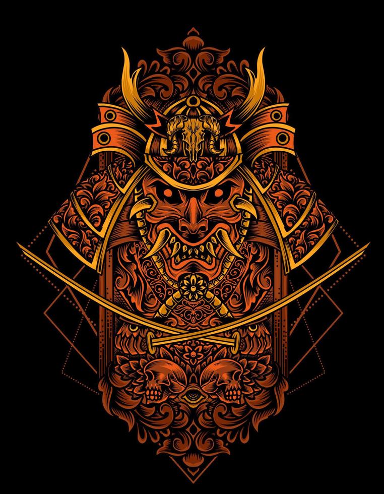 illustration vector samurai head ornament