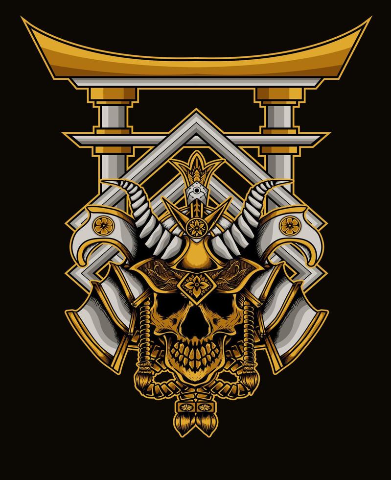 illustration vector samurai head with torii gate