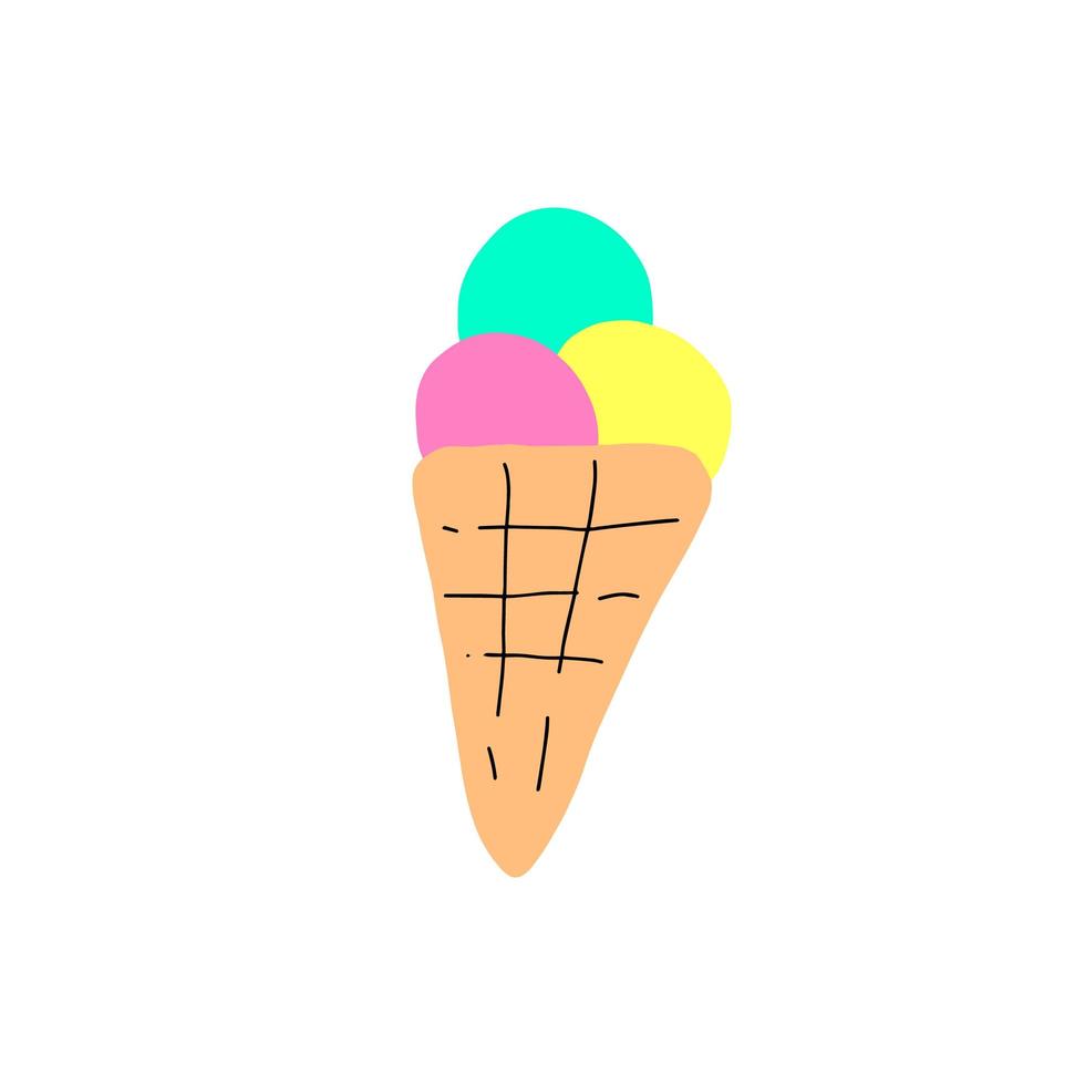 ice cream cone doodle, vector illustration, Hand drawn, doodles