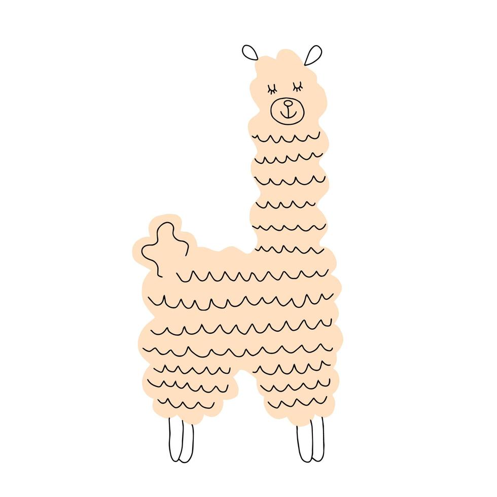 Vector cute llama or alpaca illustration. Funny animal Hand drawn, doodles