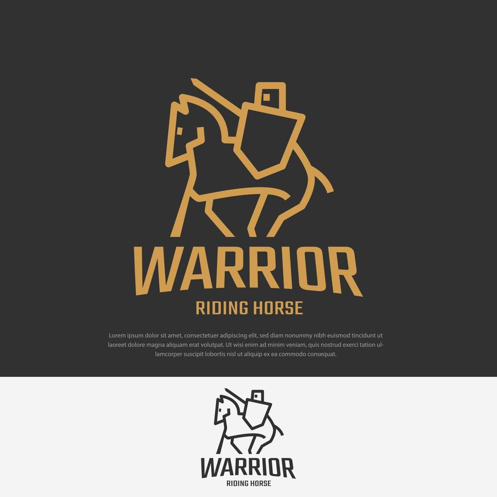 Warrior logo riding a war horse, line style illustration Design template, symbol, icon vector