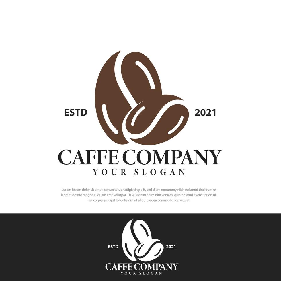 Logotipo de dos granos de café, ilustración de vector de café, plantilla de diseño, símbolo, icono