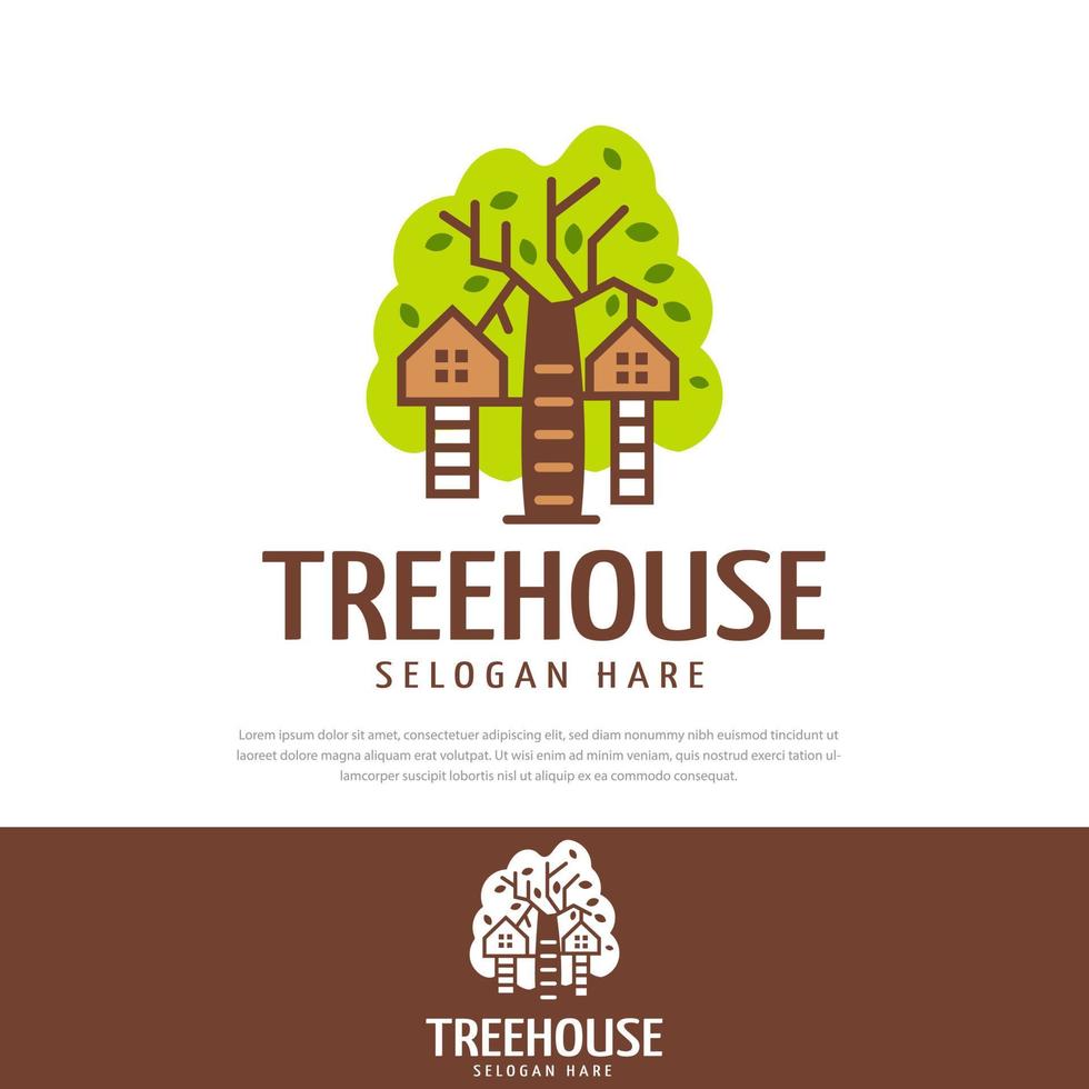 Vector green tree house logo can be used for education, kids icon.symbol,template