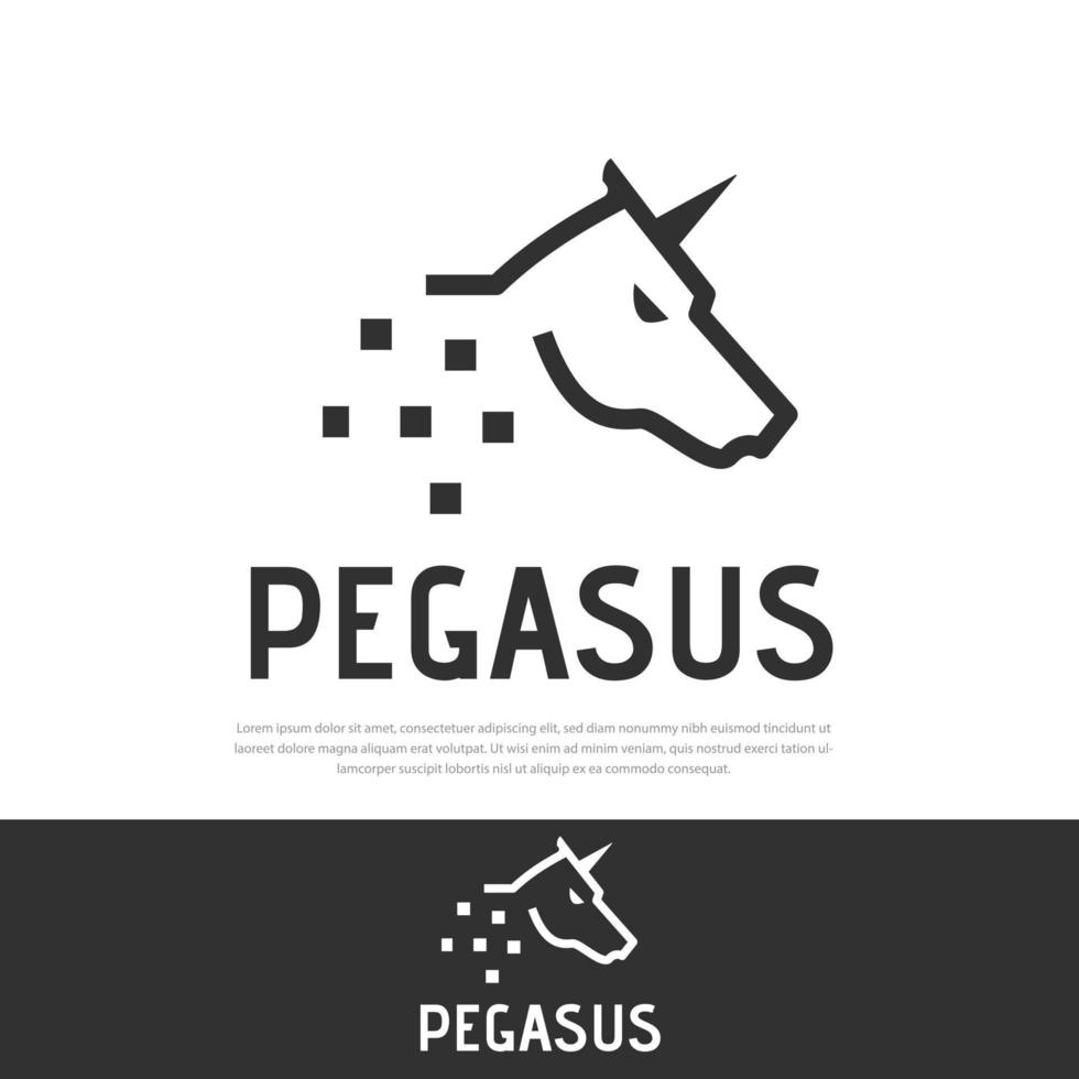 Pegasus unicornio cabeza de caballo logo estilo de línea plantilla de diseño de cabeza de caballo, símbolo, icono ilustración vector