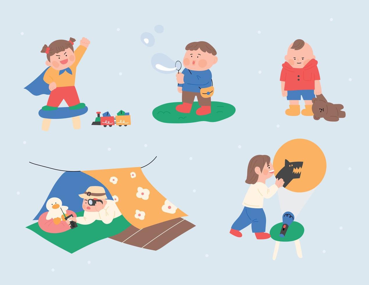 Cute children playing various games. vector