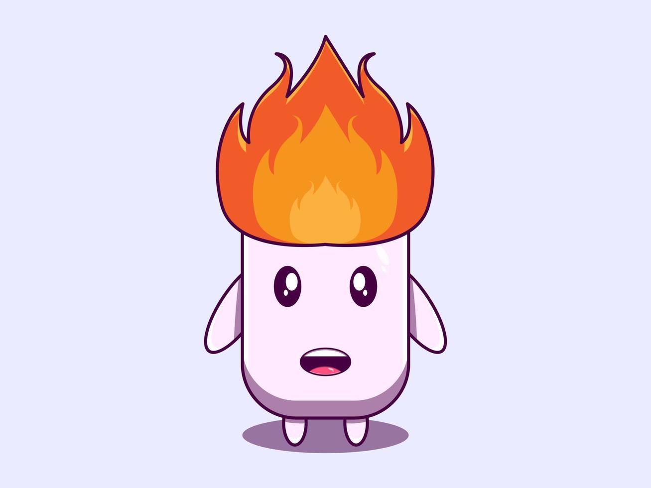 Cute marsmallow fire burning on top character vector icon illustration. Isolated flat design.