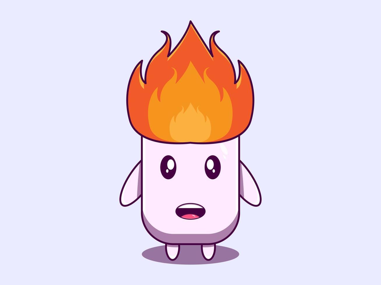 Cute marsmallow fire burning on top character vector icon illustration. Isolated flat design.