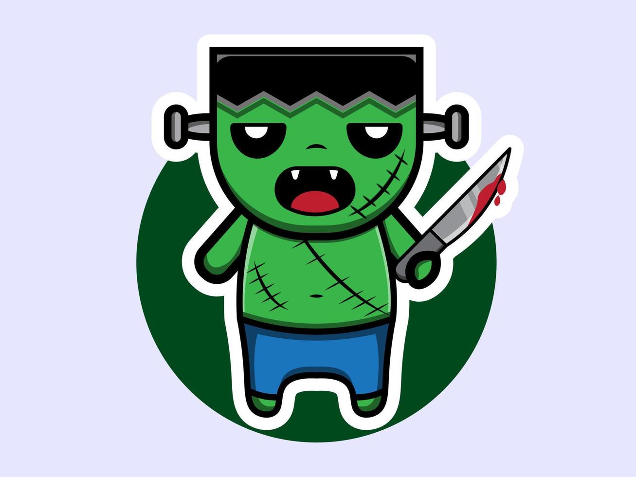 Cute frankenstein holding knife character vector icon illustration. Isolated flat design.