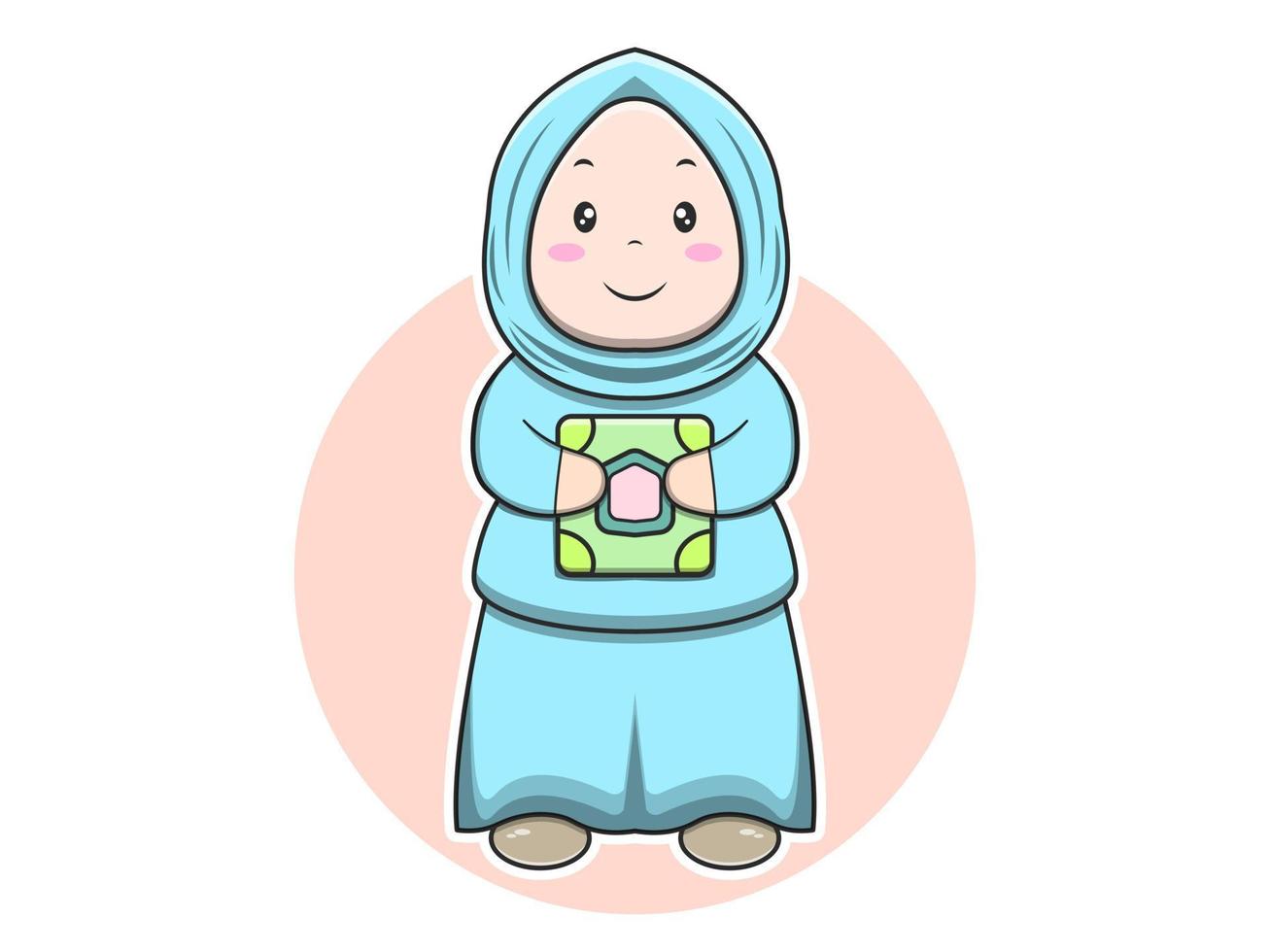 Cute young girl muslim character vector icon illustration. Isolated flat design.