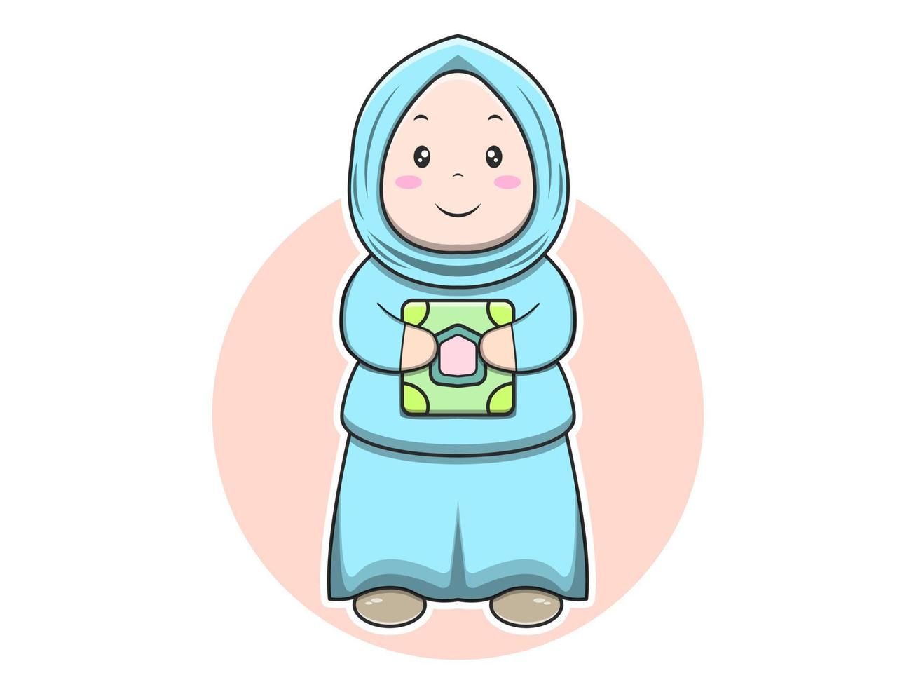 Ilustración de icono de vector de personaje musulmán de niña linda. diseño plano aislado.