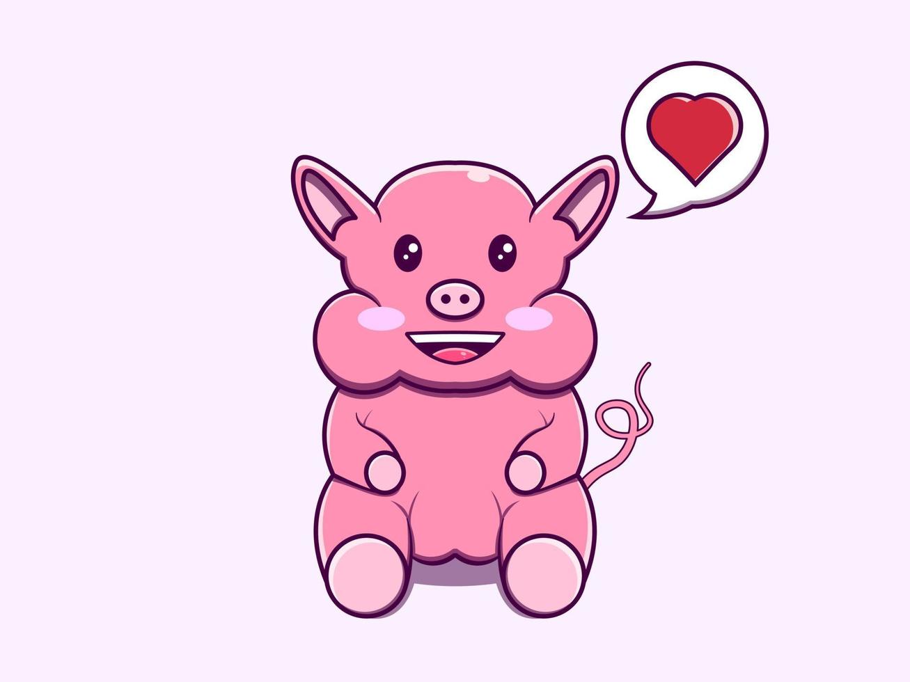 Ilustración de icono de vector de personaje de burbuja de chat lindo cerdo y amor. diseño plano aislado.