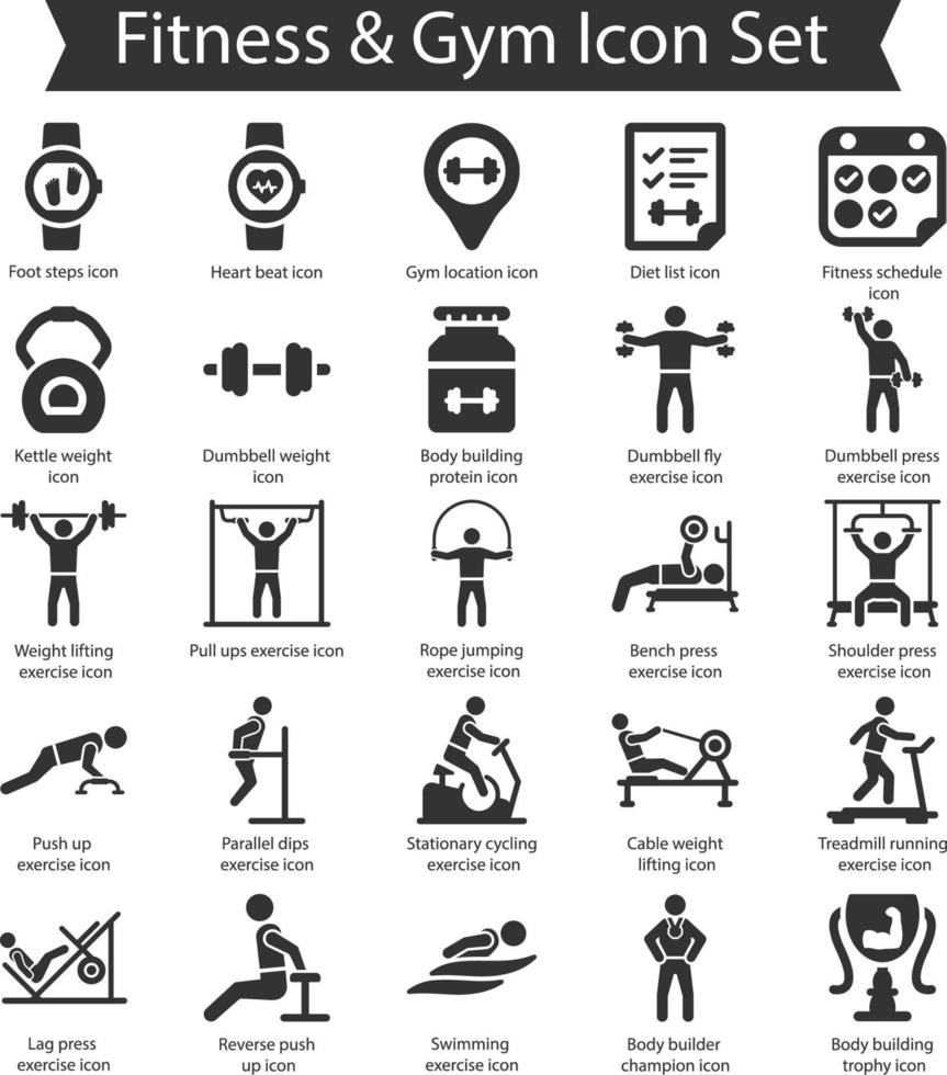 paquete de iconos de fitness y gimnasio vector