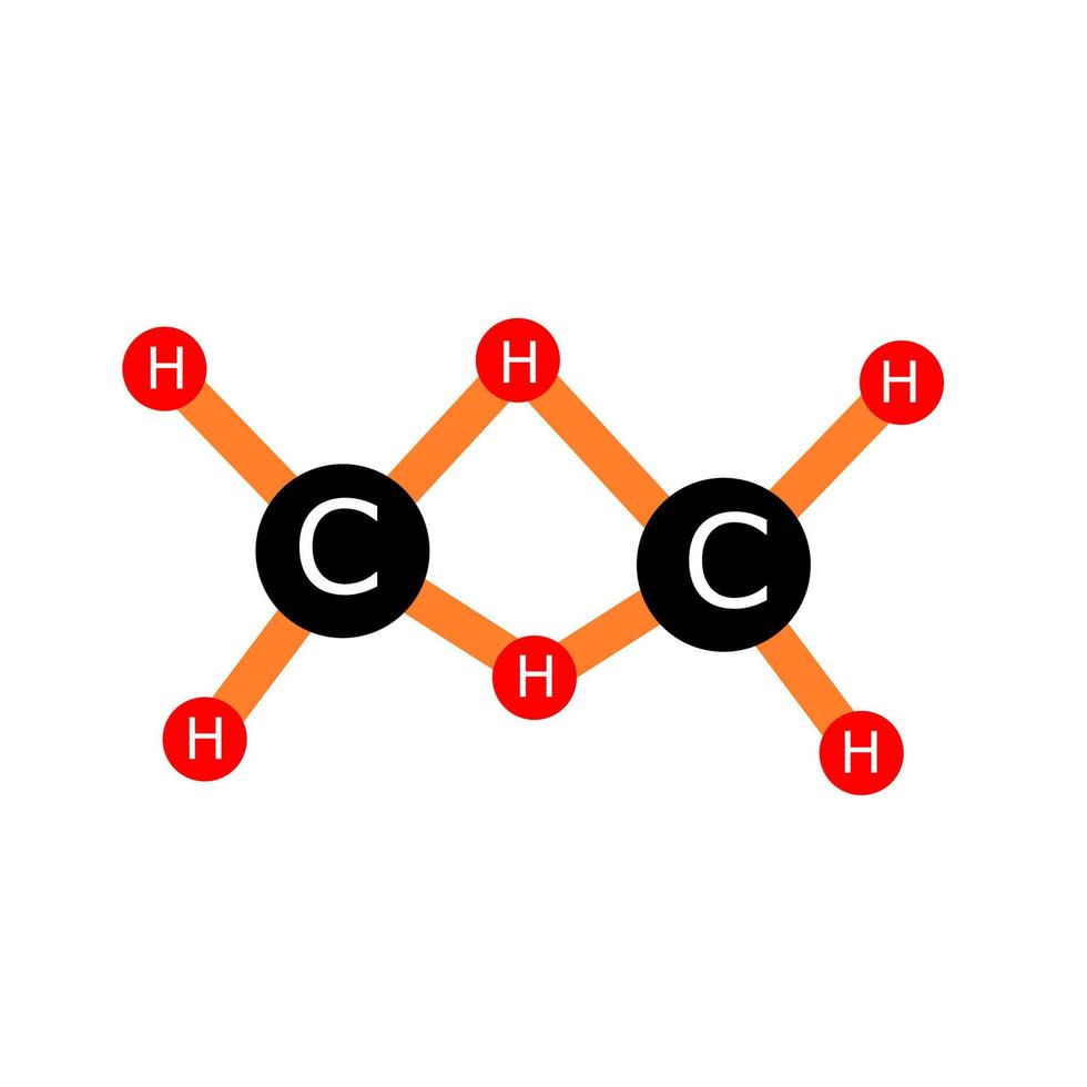 Ball and stick model of an atom. Ethane molecule. vector