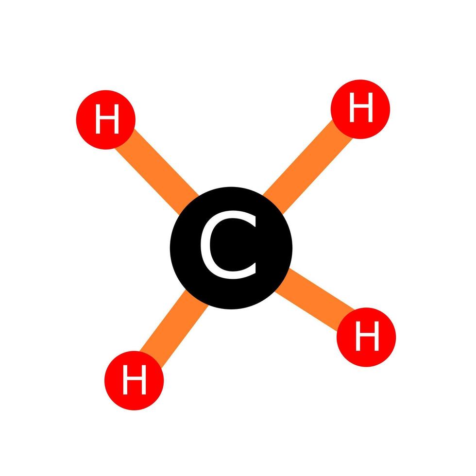 Ball and stick model of an atom. Methane molecule. vector