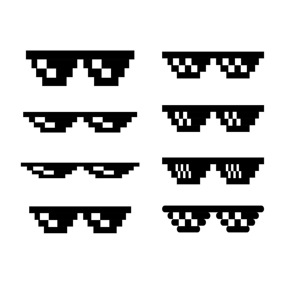 Pixel glasses set. Black pixelatd goggles. vector