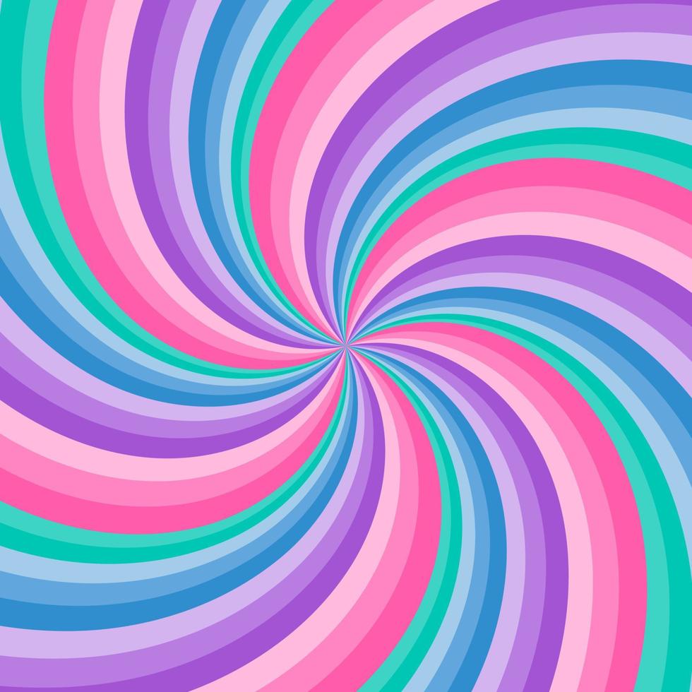 Rainbow swirl background. Radial gradient rainbow of twisted spiral. Vector illustration.