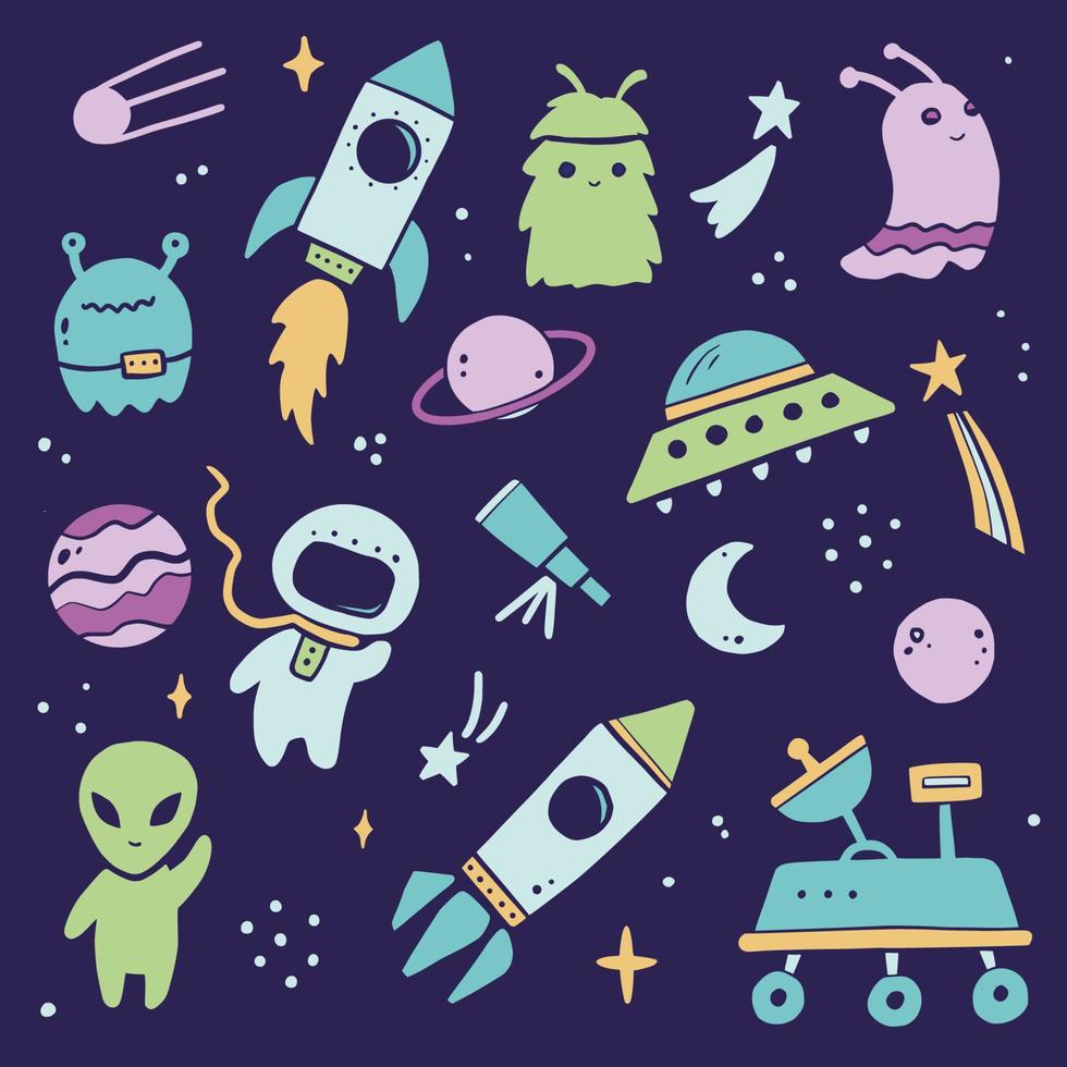 Cute cartoon Space set witn object 4574233 Vector Art at Vecteezy