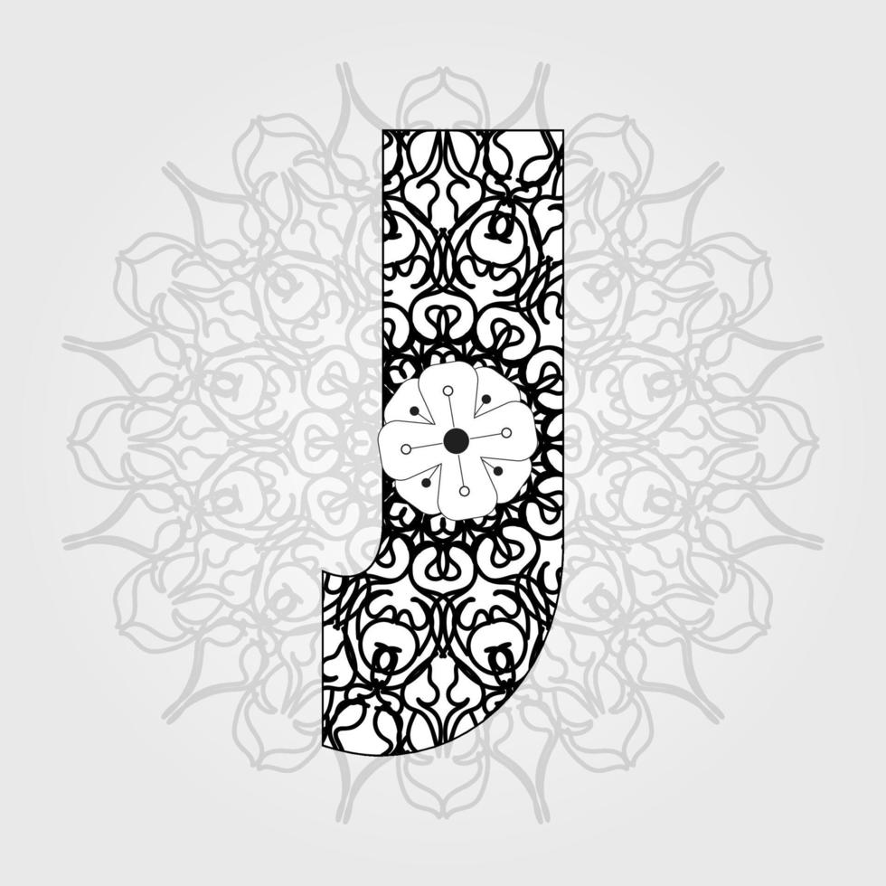Letter with Mandala flower. decorative ornament in ethnic oriental style. coloring book page. vector