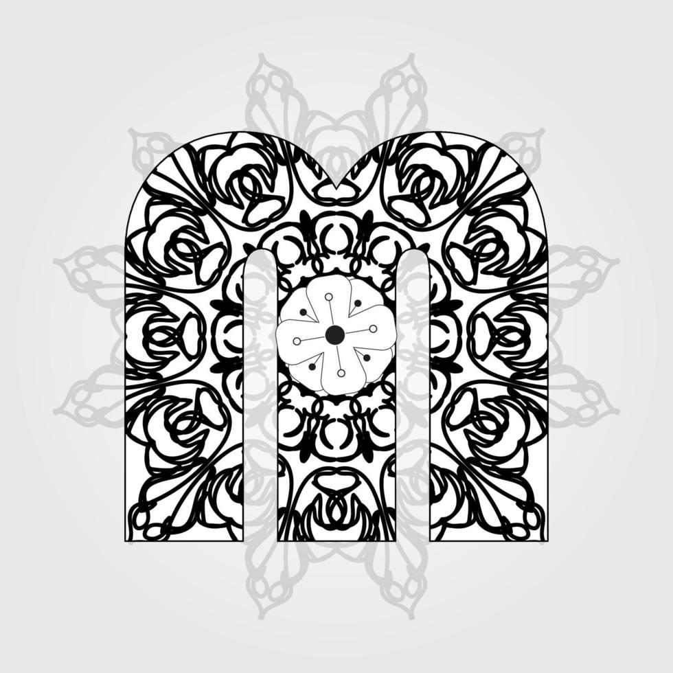Letter with Mandala flower. decorative ornament in ethnic oriental style. coloring book page. vector