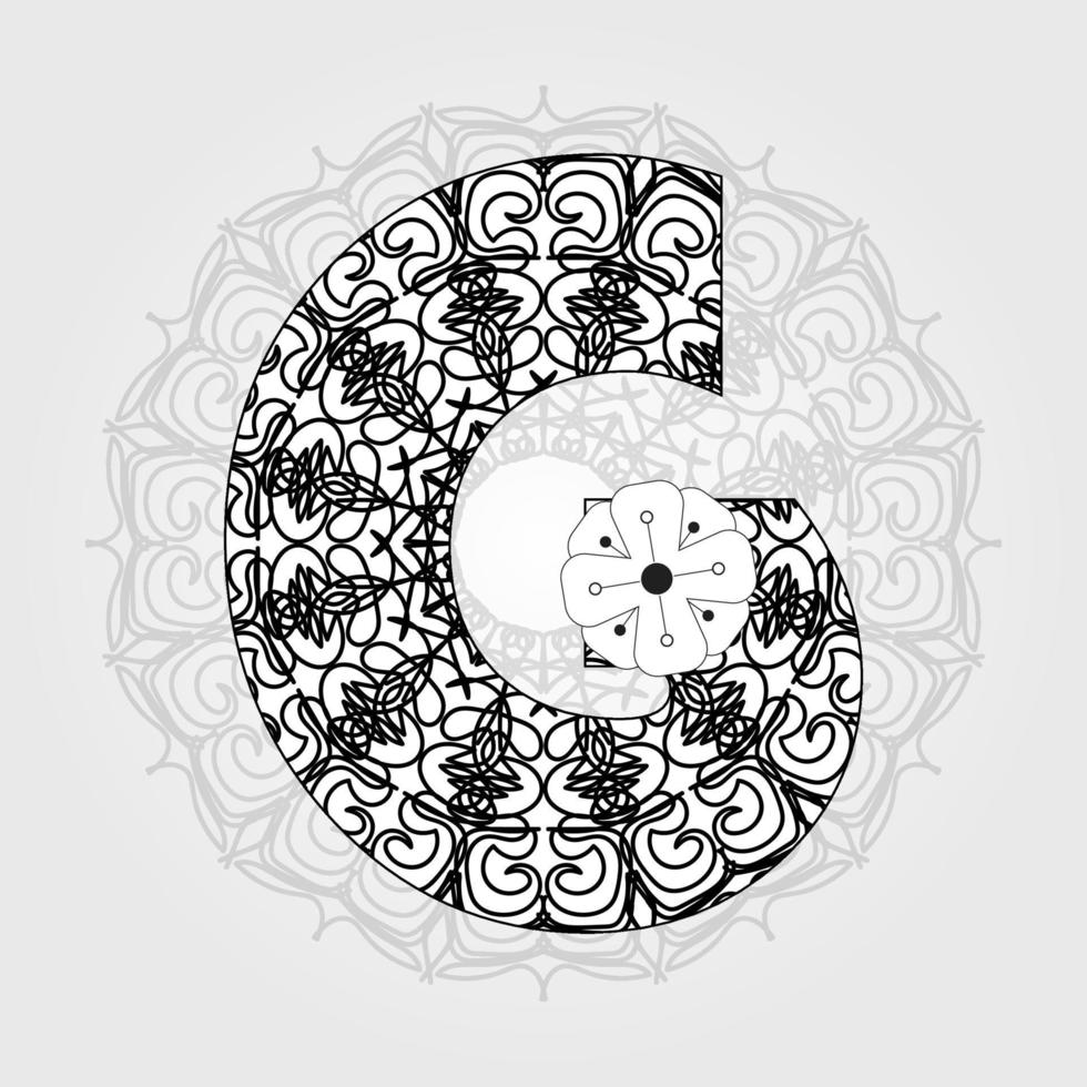 Letter with Mandala flower. decorative ornament in ethnic oriental style. coloring book page. vector