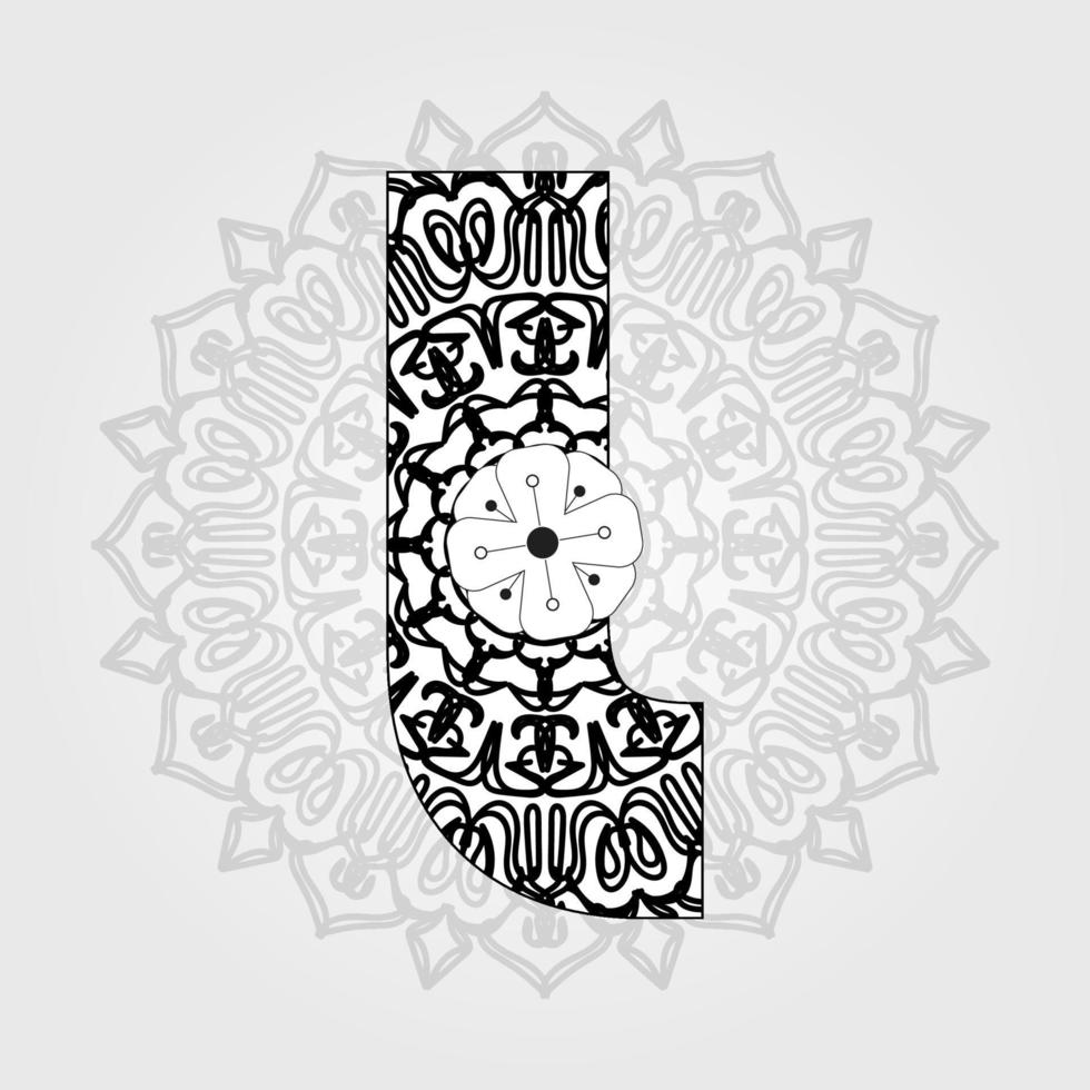 Letter with Mandala flower. decorative ornament in ethnic oriental style. coloring book page. vector