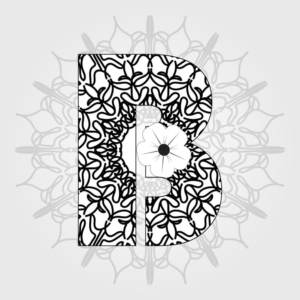 Letter with Mandala flower. decorative ornament in ethnic oriental style. coloring book page. vector