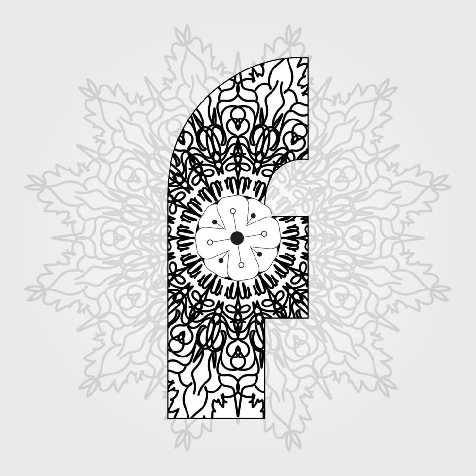 Letter with Mandala flower. decorative ornament in ethnic oriental style. coloring book page. vector