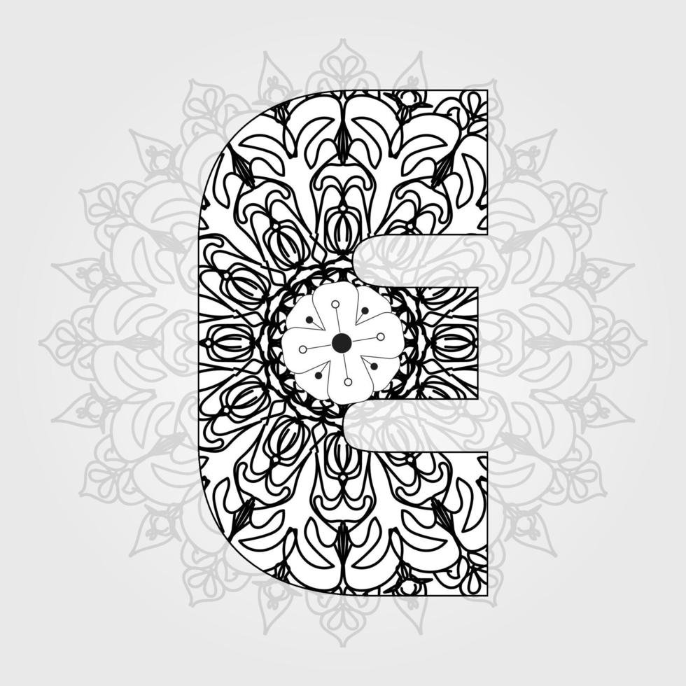 Letter with Mandala flower. decorative ornament in ethnic oriental style. coloring book page. vector