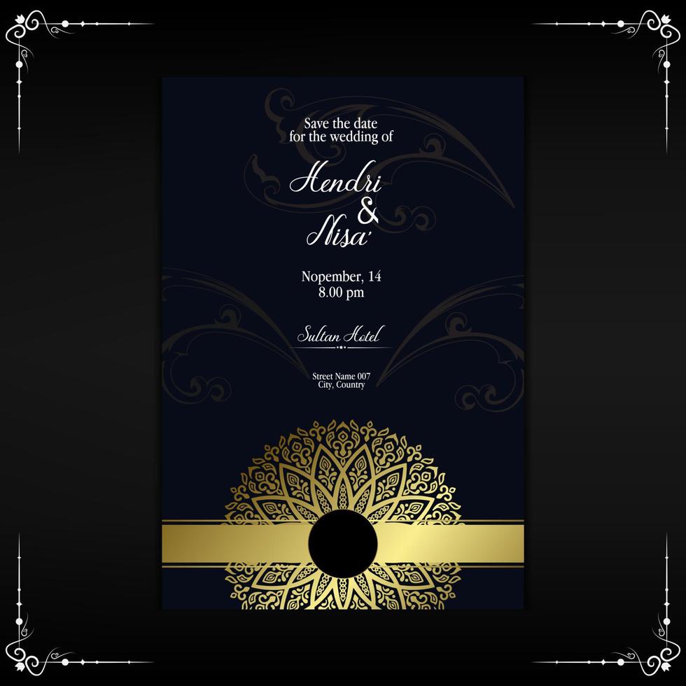 Fondo adornado de mandala de oro de lujo para invitación de boda, portada de libro vector