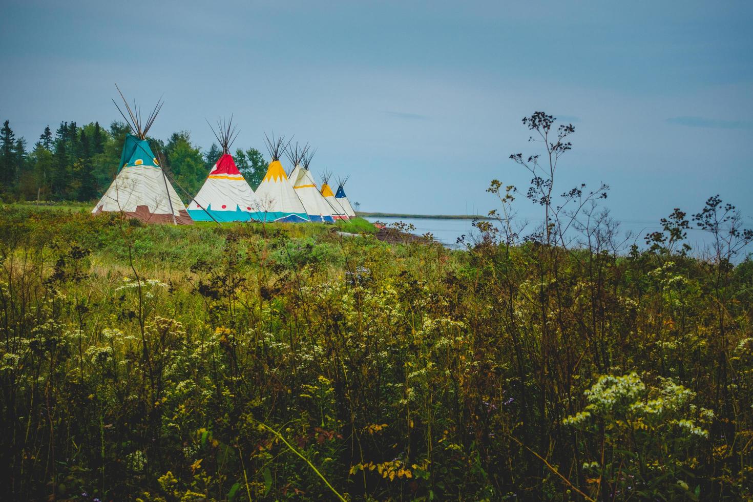 Traditional houses of native Americans installation photo