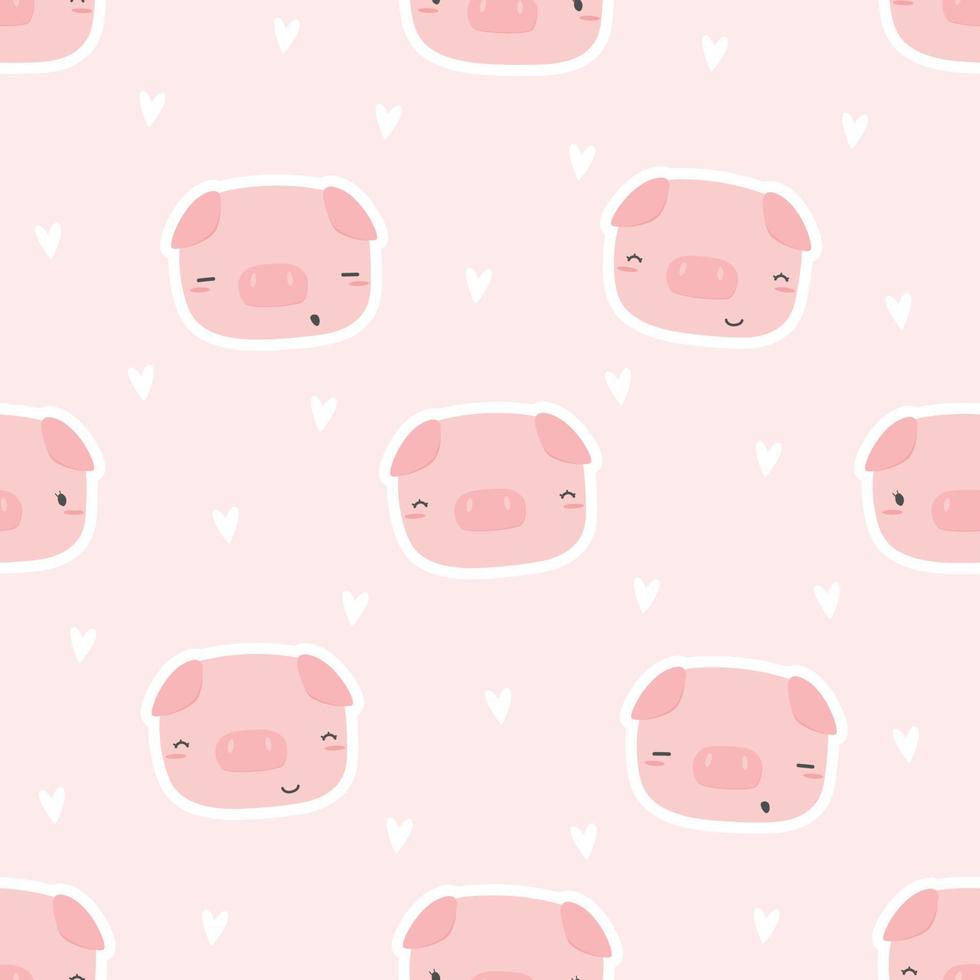 seamless pattern with cute pig head cartoon doodle vector illustration