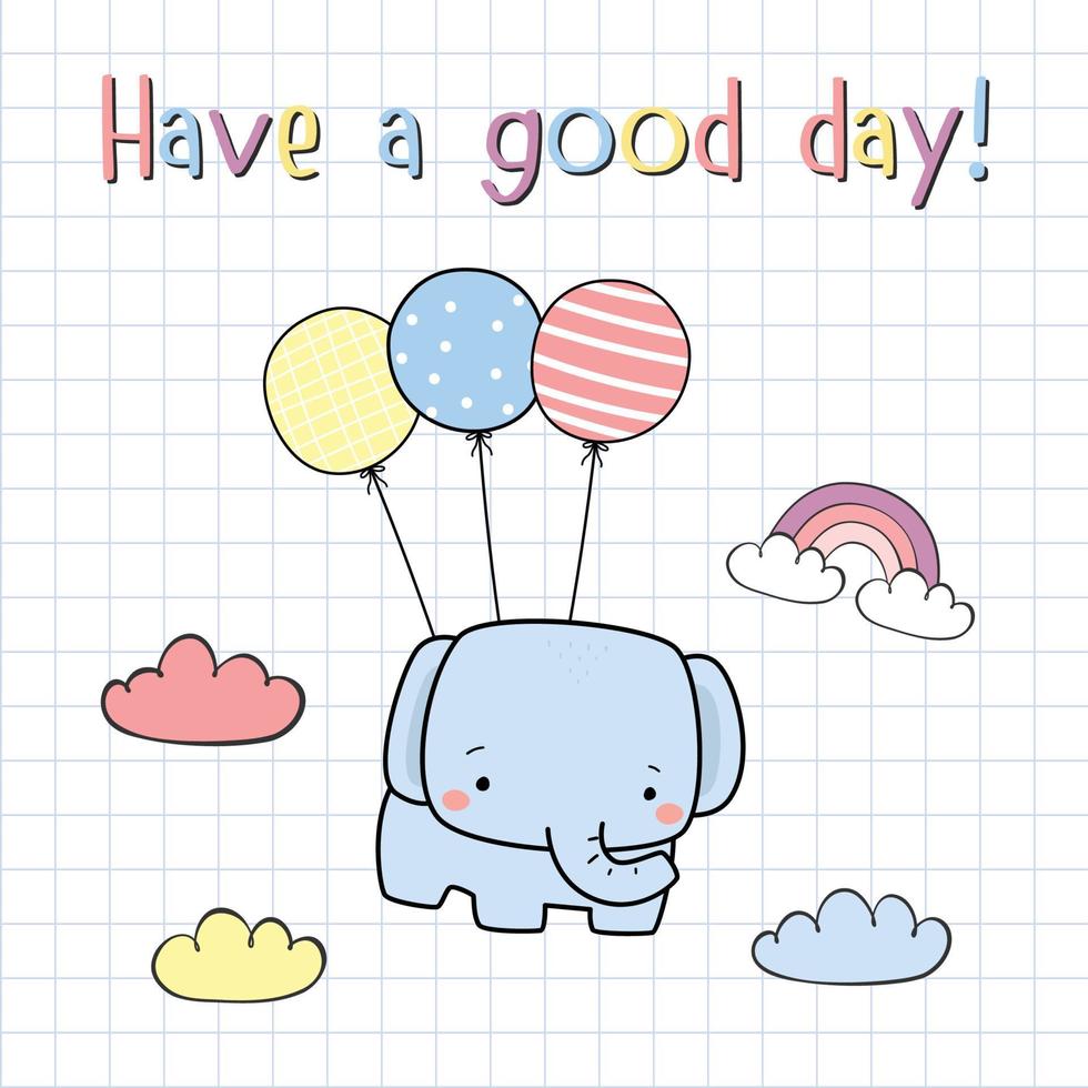 cute elephant with balloon cartoon doodle illustration vector