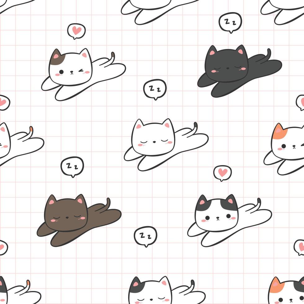 seamless pattern with kitty cat sleep cartoon doodle illustration vector