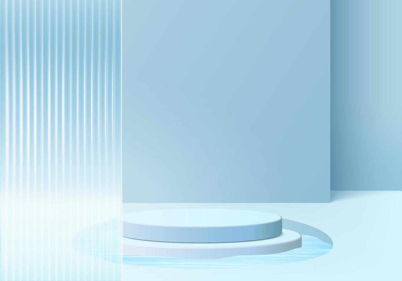 3d background platform with blue glass modern. Background vector 3d rendering crystal podium platform. stand show cosmetic product. Stage showcase on pedestal modern glass studio platform