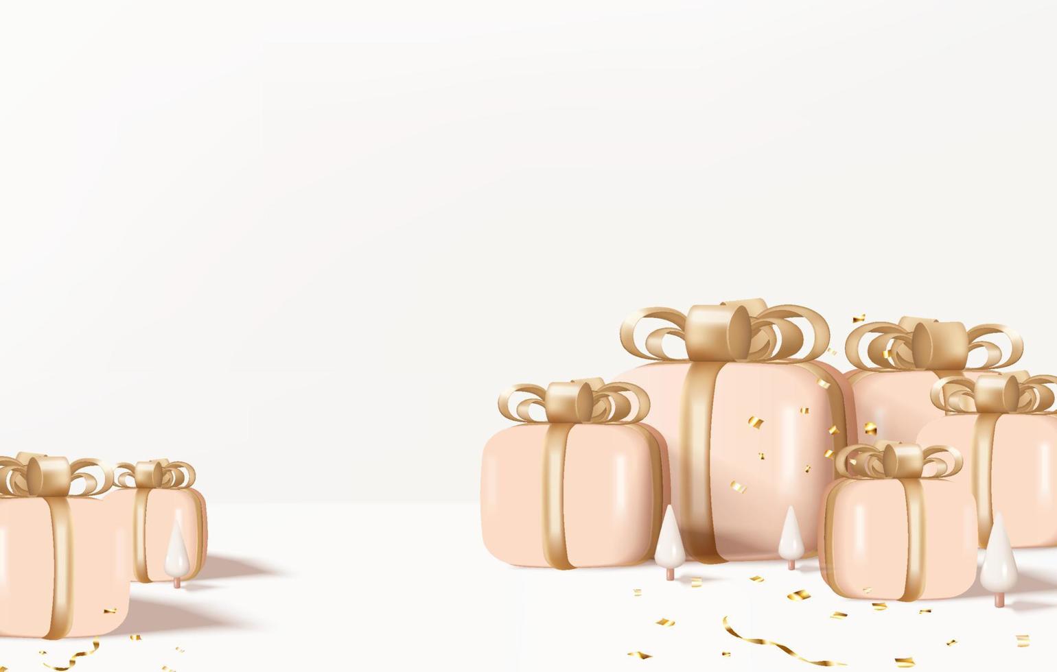 3d background gift box with pink bow display product for Christmas. Product display background vector 3d rendering with minimal podium studio. stand for cosmetics on white gift box in new year 2022