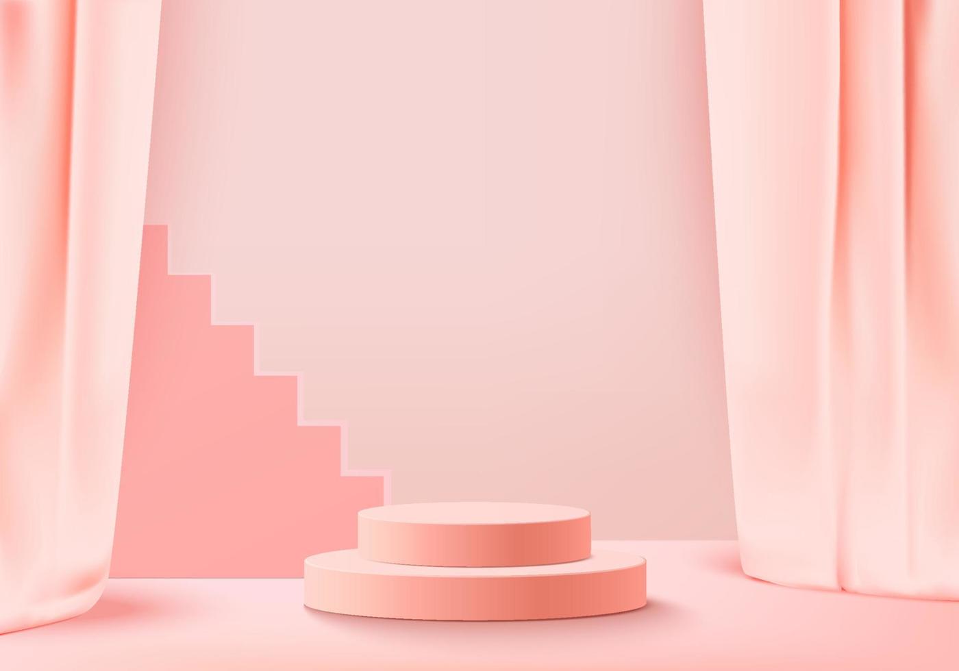 3d background products display podium scene with geometric platform. background vector 3d rendering with podium. stand to show cosmetic products. Stage showcase on pedestal display pink studio