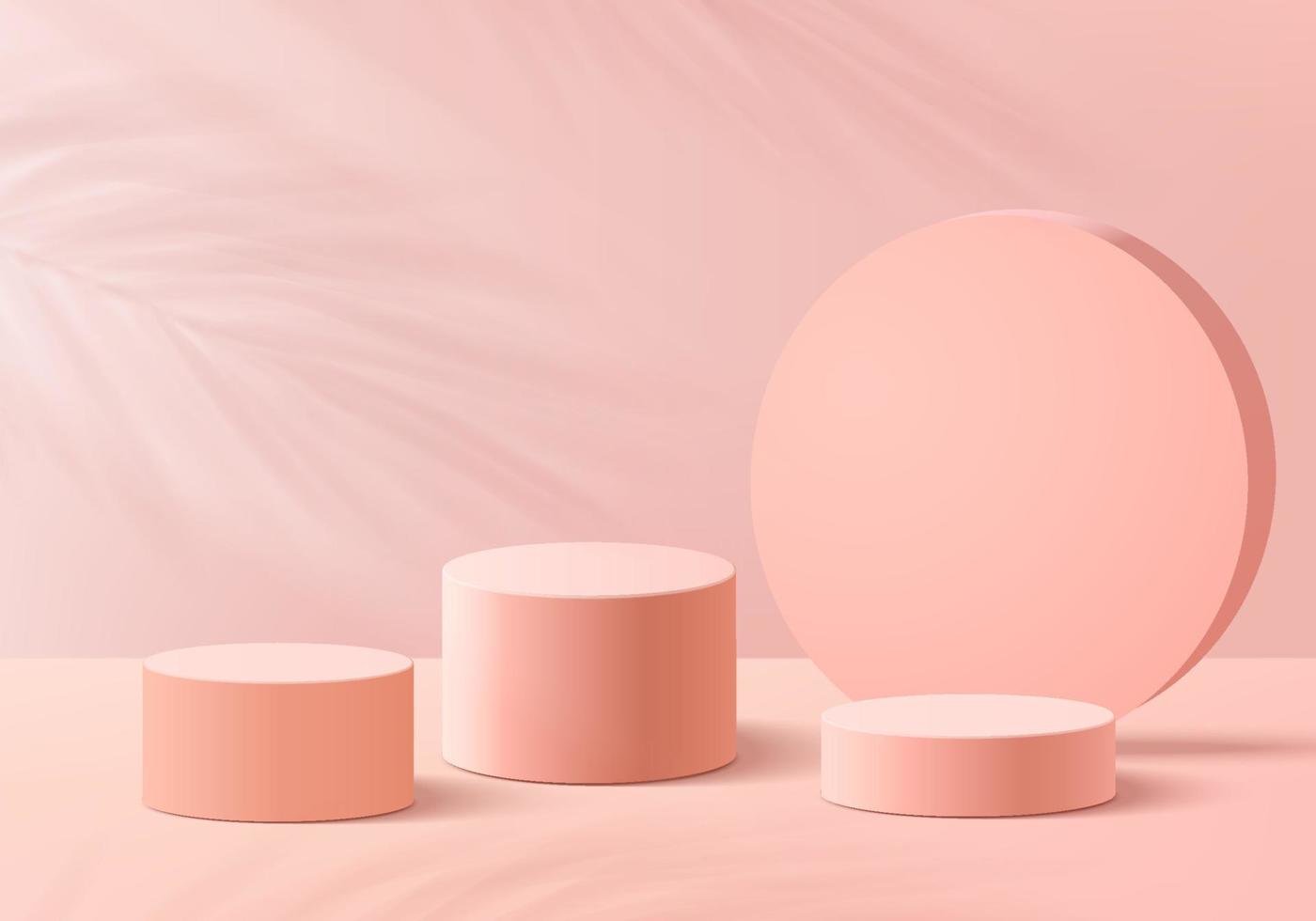 Los productos de fondo 3D muestran una escena de podio con una plataforma geométrica de hoja verde. vector de fondo render 3d con podio. Stand para mostrar productos cosméticos. Escaparate de escenario en pedestal display pink studio